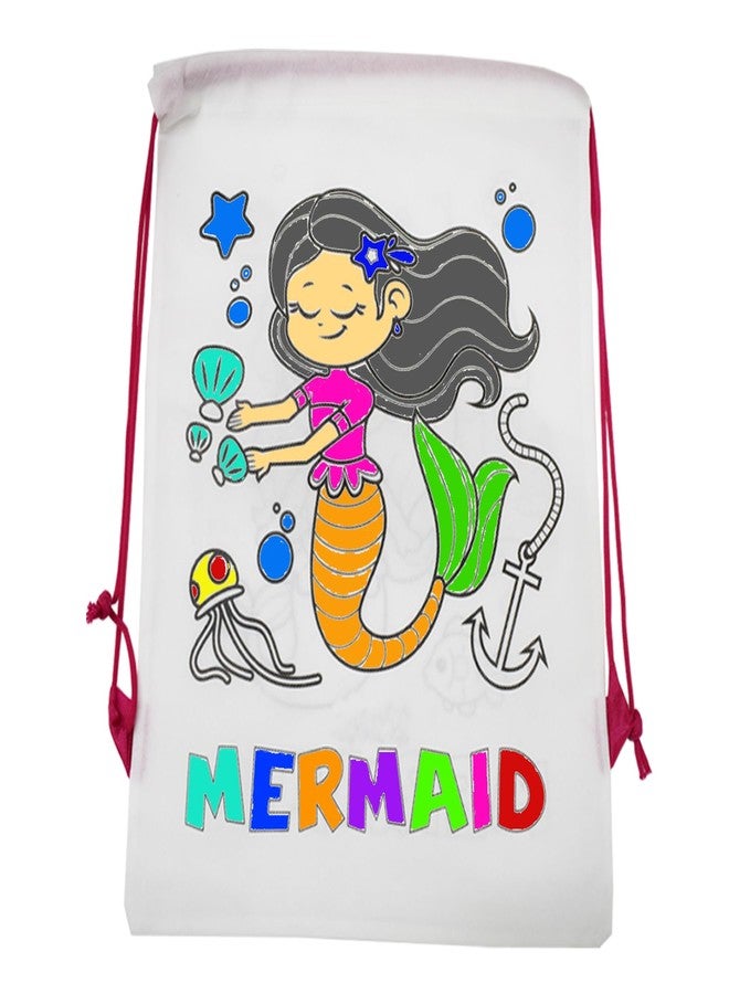 Asera DIY Colouring Bags Birthday Return Gifts Haversack Bags Dori Bags Goody Bags | Set of 12 | Size: 14 x 11 inches | for Kids (Mermaid) - Image 3